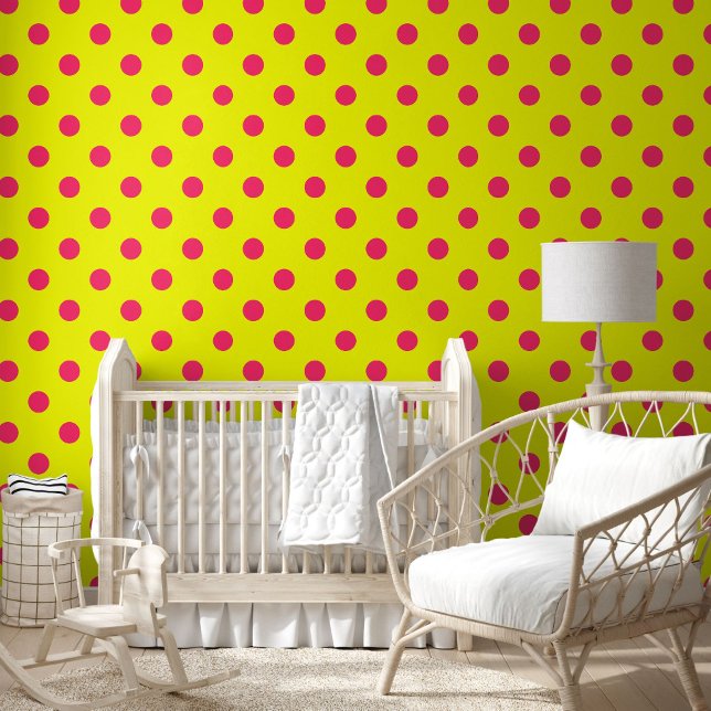 Pink On Yellow Polka Dots Pattern Design  Behang (Creator heeft geüpload)