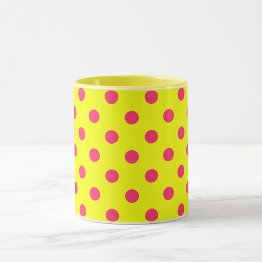 Pink On Yellow Polka Dots Pattern Design  Mok (Midden)