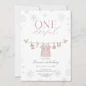 Pink ONE derful Winter First Birthday Invitation (Devant)