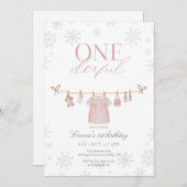 Pink ONE derful Winter First Birthday Invitation (Devant / Derrière)