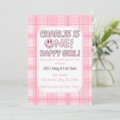 Pink One Happy Girl anniversaire Invitation (Debout devant)