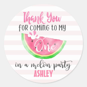 Pink one in a melon merci autocollant d'anniversai