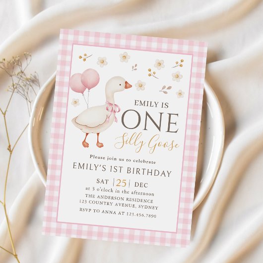 Pink One Silly Goose 1er Invitation anniversaire