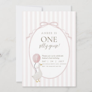 Pink One Silly Goose First Birthday Invitation