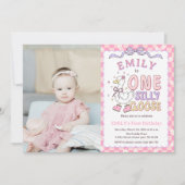 Pink One Silly Goose - Girl First Birthday Photo Kaart (Voorkant)