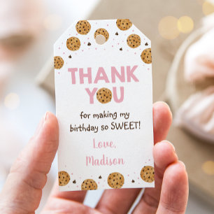 Pink One Sweet Cookie Eerste Verjaardag Dank u Cadeaulabel