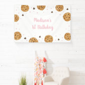 Pink One Sweet Cookie Eerste Verjaardag Spandoek (Insitu)