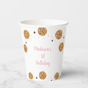 Pink One Sweet Cookie Verjaardag Papieren Bekers