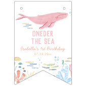 Pink Oneder Het Zee Ocean Animals 1st Birthday Vlaggetjes (Eerste vlag)