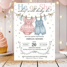 Pink or Blue Baby Clothes Gender Reveal Invitation Kaart