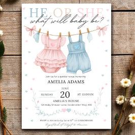 Pink or Blue Baby Clothes Gender Reveal Invitation Kaart