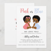 Pink or Blue Genre Reveal Invitation Bébés noirs (Devant / Derrière)
