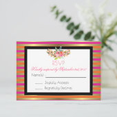 Pink, Orange & Faux Metallic Gold Stripes RSVP (Debout devant)
