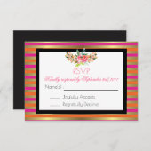 Pink, Orange & Faux Metallic Gold Stripes RSVP (Devant / Derrière)