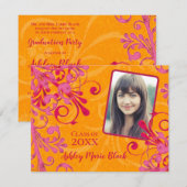 Pink Orange Floral Photo Graduation Invitation (Devant / Derrière)