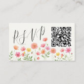 Pink Orange Floral Wedding RSVP QR Code Informatiekaartje (Voorkant)