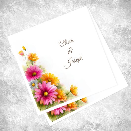 Pink Orange Floral Wedding Servet