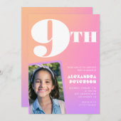 Pink Orange Gradient 9e anniversaire invitation Ph (Devant / Derrière)