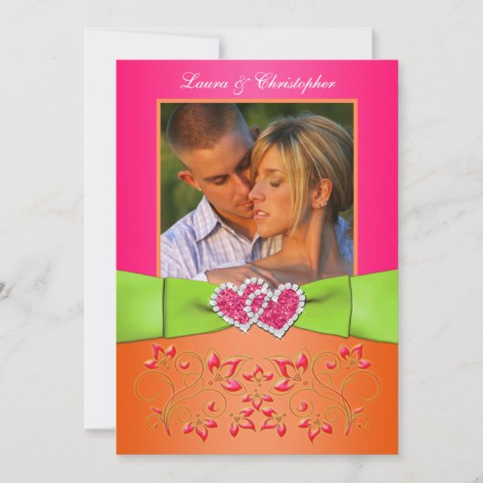 Pink Orange Lime Floral Rejoint Coeurs Invitation (Devant)