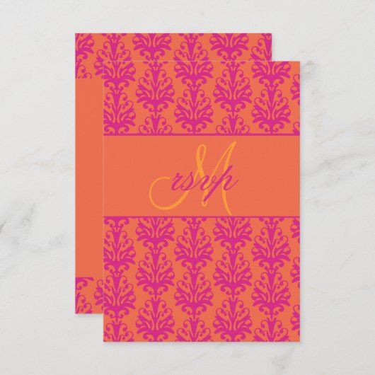 Pink Orange Mariage damassé RSVP pour Invitations (Devant / Derrière)