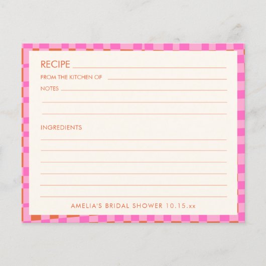 Pink Orange Personalized Bridal Shower Recipe Card (Voorkant)