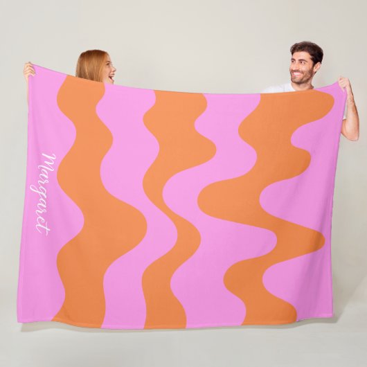 pink &orange personalized name monogram fleece deken (In situ)