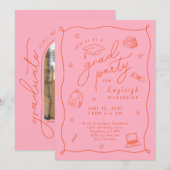 Pink Orange Photo Main Tirée Grad Party Invitation (Devant / Derrière)