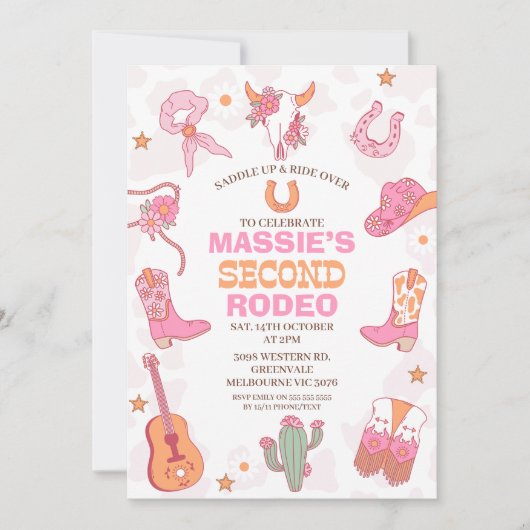 Pink Orange Retro 2nd Rodeo Birthday  Kaart (Voorkant)