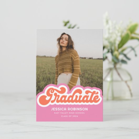 Pink Orange Retro Faire-part photo (Debout devant)