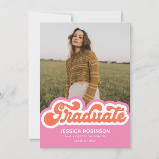 Pink Orange Retro Faire-part photo (Devant)