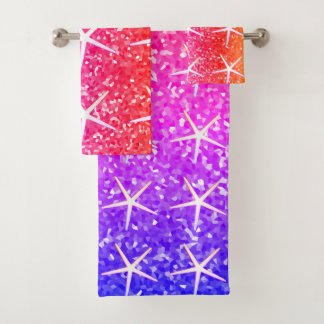 Pink Orange Sparkle Glittery Starfish Patterns Bad Handdoek