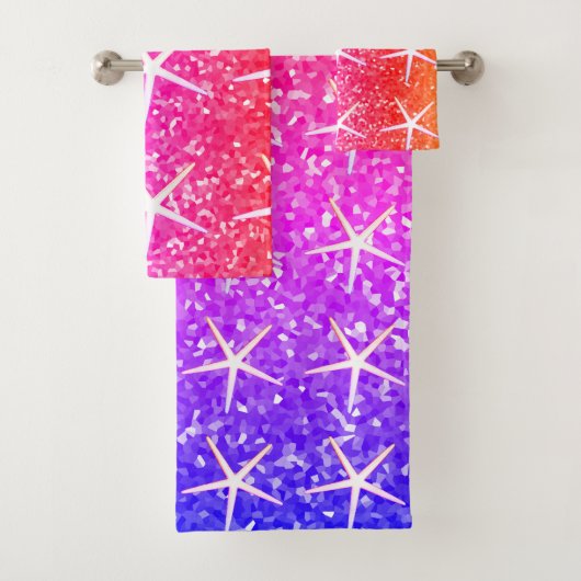Pink Orange Sparkle Glittery Starfish Patterns Bad Handdoek (Insitu)
