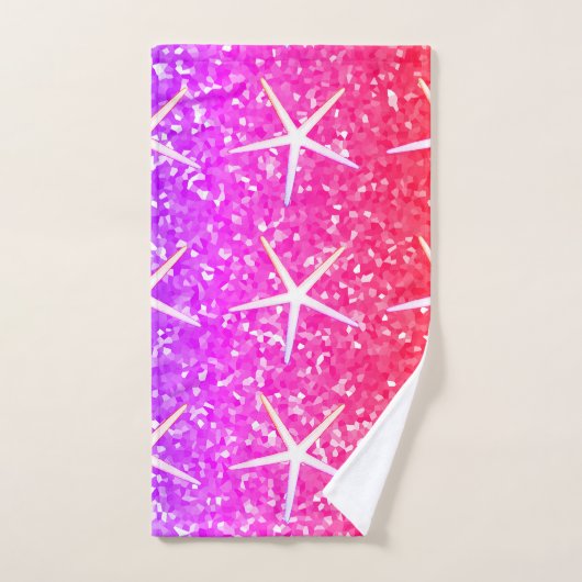 Pink Orange Sparkle Glittery Starfish Patterns Bad Handdoek (Handdoek)