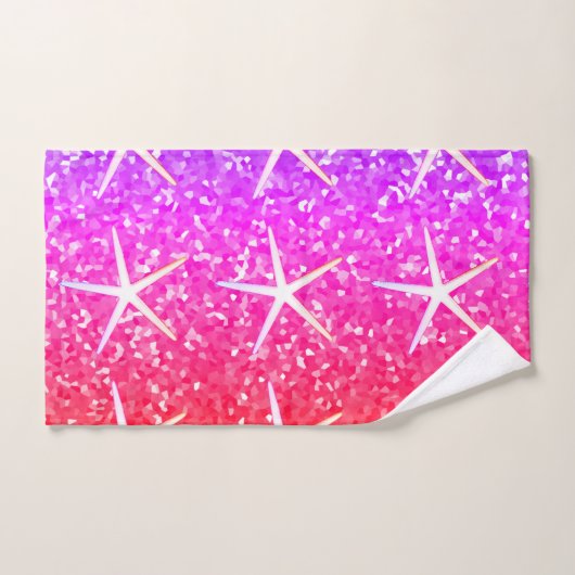 Pink Orange Sparkle Glittery Starfish Patterns Bad Handdoek (Handdoek)