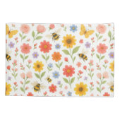 Pink Orange Yellow Floral and Bee Pattern Kussensloop (Achterkant)