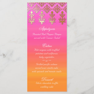 Pink Oranje Gold Damask in het Indiase WeddenMenu Menu