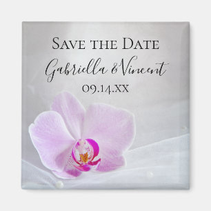 Pink Orchid en Bridal Veil Wedding Save the Date Magneet