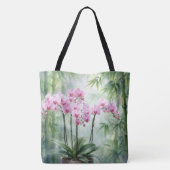 Pink Orchid Plant On Bamboo Background Draagtas (Achterkant)