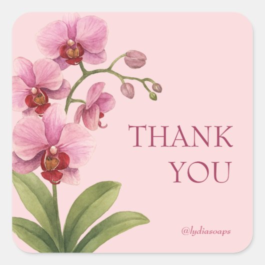 Pink Orchid Square Business Thank You Sticker (Devant)