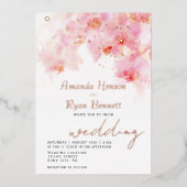 Pink Orchid Waterverf Floral Wedding Roos Gold Folie Uitnodiging (Voorkant)