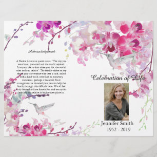 Pink Orchids Hummingbird Funeral Programme Flyer