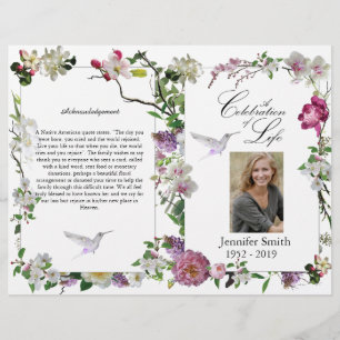Pink Orchids Peony Hummingbird Funeral Programme Flyer