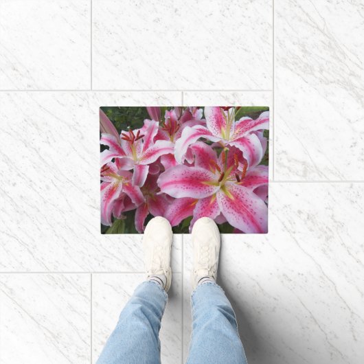 Pink Oriental Lilies Floral Deurmat (Binnen)