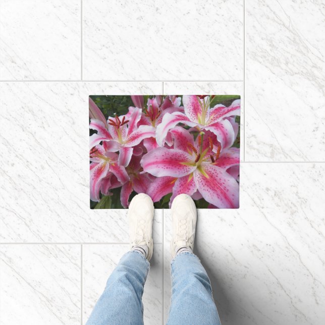 Pink Oriental Lilies Floral Deurmat (Binnen)
