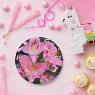 Pink Oriental Lilies Floral Papieren Bordje