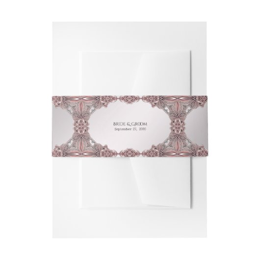 Pink Ornamental Invitation Belly Band Uitnodigingen Wikkel (Voorkant Voorbeeld)