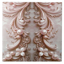 Pink Ornate Pearl and Floral Ceramic Tile Tegeltje
