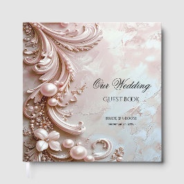 Pink Ornate Pearl and Floral Guest Book Gastenboek