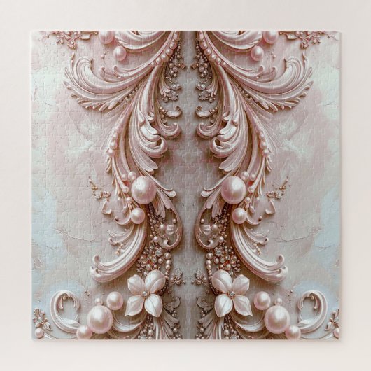 Pink Ornate Pearl and Floral Jigsaw Puzzle (Vertical)