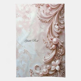 Pink Ornate Pearl and Floral Kitchen Towel Theedoek